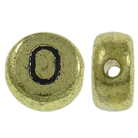 Alphabet Acryl Kralen, Rond plat, antiek goud plated, met brief patroon, 7x3.5mm, Gat:Ca 1mm, Ca 3600pC's/Bag, Verkocht door Bag