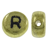 Perles acrylique alphabet, Plat rond, Plaqué de couleur d'or antique, avec le motif de lettre, 7x3.5mm, Trou:Environ 1mm, Environ 3600PC/sac, Vendu par sac