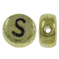 Perles acrylique alphabet, Plat rond, Plaqué de couleur d'or antique, avec le motif de lettre, 7x3.5mm, Trou:Environ 1mm, Environ 3600PC/sac, Vendu par sac