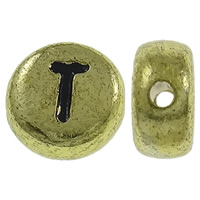 Perles acrylique alphabet, Plat rond, Plaqué de couleur d'or antique, avec le motif de lettre, 7x3.5mm, Trou:Environ 1mm, Environ 3600PC/sac, Vendu par sac