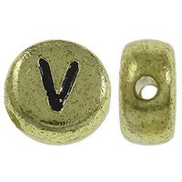 Perles acrylique alphabet, Plat rond, Plaqué de couleur d'or antique, avec le motif de lettre, 7x3.5mm, Trou:Environ 1mm, Environ 3600PC/sac, Vendu par sac