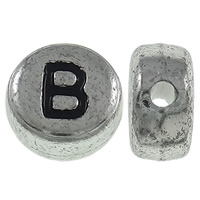 Alphabet Akril gyöngyök, Lapos kerek, antik ezüst színű bevonattal, A levél minta, 7x3.5mm, Lyuk:Kb 1mm, Kb 3600PC-k/Bag, Által értékesített Bag