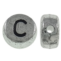 Alphabet Akril gyöngyök, Lapos kerek, antik ezüst színű bevonattal, A levél minta, 7x3.5mm, Lyuk:Kb 1mm, Kb 3600PC-k/Bag, Által értékesített Bag