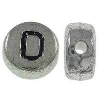 Alphabet Akril gyöngyök, Lapos kerek, antik ezüst színű bevonattal, A levél minta, 7x3.5mm, Lyuk:Kb 1mm, Kb 3600PC-k/Bag, Által értékesített Bag