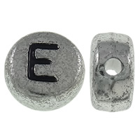 Alphabet Akril gyöngyök, Lapos kerek, antik ezüst színű bevonattal, A levél minta, 7x3.5mm, Lyuk:Kb 1mm, Kb 3600PC-k/Bag, Által értékesített Bag