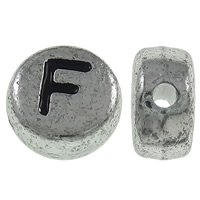 Perles acrylique alphabet, Plat rond, Plaqué de couleur d'argent, avec le motif de lettre, 7x3.5mm, Trou:Environ 1mm, Environ 3600PC/sac, Vendu par sac