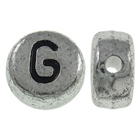 Perles acrylique alphabet, Plat rond, Plaqué de couleur d'argent, avec le motif de lettre, 7x3.5mm, Trou:Environ 1mm, Environ 3600PC/sac, Vendu par sac