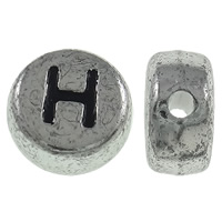 Perles acrylique alphabet, Plat rond, Plaqué de couleur d'argent, avec le motif de lettre, 7x3.5mm, Trou:Environ 1mm, Environ 3600PC/sac, Vendu par sac