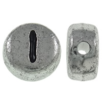 Alphabet Akril gyöngyök, Lapos kerek, antik ezüst színű bevonattal, A levél minta, 7x3.5mm, Lyuk:Kb 1mm, Kb 3600PC-k/Bag, Által értékesített Bag