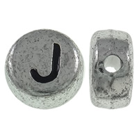 Perles acrylique alphabet, Plat rond, Plaqué de couleur d'argent, avec le motif de lettre, 7x3.5mm, Trou:Environ 1mm, Environ 3600PC/sac, Vendu par sac