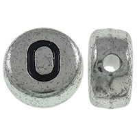 Alphabet Acryl Perlen, flache Runde, antik silberfarben plattiert, mit Brief Muster, 7x3.5mm, Bohrung:ca. 1mm, ca. 3600PCs/Tasche, verkauft von Tasche