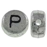 Perles acrylique alphabet, Plat rond, Plaqué de couleur d'argent, avec le motif de lettre, 7x3.5mm, Trou:Environ 1mm, Environ 3600PC/sac, Vendu par sac