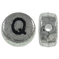 Alphabet Acrylic Beads Flat Round antique silver color plated with letter pattern Approx 1mm Approx Sold By Bag