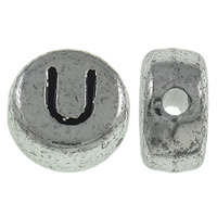 Alphabet Acrylic Beads Flat Round antique silver color plated with letter pattern Approx 1mm Approx Sold By Bag