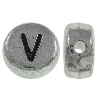 Alphabet Akril gyöngyök, Lapos kerek, antik ezüst színű bevonattal, A levél minta, 7x3.5mm, Lyuk:Kb 1mm, Kb 3600PC-k/Bag, Által értékesített Bag