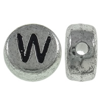 Perles acrylique alphabet, Plat rond, Plaqué de couleur d'argent, avec le motif de lettre, 7x3.5mm, Trou:Environ 1mm, Environ 3600PC/sac, Vendu par sac