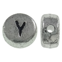 Alphabet Akril gyöngyök, Lapos kerek, antik ezüst színű bevonattal, A levél minta, 7x3.5mm, Lyuk:Kb 1mm, Kb 3600PC-k/Bag, Által értékesített Bag