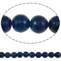 Perle Agate bleue naturelle, Rond, facettes, 10mm, Trou:Environ 1mm, Longueur Environ 15.3 pouce, 10Strandstoron/lot, Environ 39PC/brin, Vendu par lot