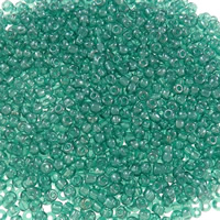 Luster glas rocailles, Ronde, transparant, groen, 2x3mm, Gat:Ca 1mm, Ca 15000pC's/Bag, Verkocht door Bag