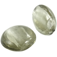 Ασημένιο Foil Lampwork Χάντρες, Γυάλινα, Flat Γύρος, χειροποίητο, αλουμινόχαρτο, γκρί, 15x9mm, Τρύπα:Περίπου 2mm, 100PCs/τσάντα, Sold Με τσάντα