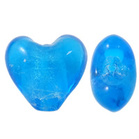 Silver Foil Lampwork Beads Heart handmade blue Approx 2.5mm Sold By Bag