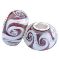 Miçanga de Lampwork com forma de European , vidrilho, Rondelle, feito à mão, único núcleo de bronze sem troll, níquel, chumbo e cádmio livre, 14x8mm, Buraco:Aprox 4.5mm, 100PCs/Bag, vendido por Bag