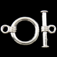 Sinc Alloy Toggle Clasp, Donut, dath airgid geal plated, singil-snáithe, nicil, luaidhe & caidmiam saor in aisce, 18x14x2mm, 8x18x4mm, Poll:Thart 2mm, Thart 450ríomhairí pearsanta/KG, Díolta De réir KG