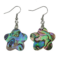 Abalone Schelp Drop Earring, messing oorbel haak, Bloem, platinum plated, 26x49x3mm, 10paren/Lot, Verkocht door Lot