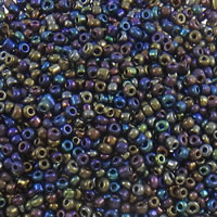 Forgyldte glasfrøperler, Glas Seed Beads, Runde, 2x1.9mm, Hole:Ca. 1mm, Ca. 30000pc'er/Bag, Solgt af Bag