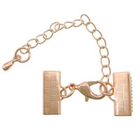 Brass Lobster Claw Cord Clasp rose gold color plated with ribbon crimp end nickel lead & cadmium free Sold By Lot