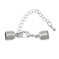 Mässing Lobster Claw Cord Lås, platina pläterad, med ändlock, nickel, bly och kadmium gratis, 38mm, 10x7mm, Innerdiameter:Ca 6mm, 200PC/Lot, Säljs av Lot