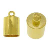 Messing End Cap, Kolom, gold plated, nikkel, lood en cadmium vrij, 10x14x10mm, Gat:Ca 2mm, 9.5mm, 800pC's/Lot, Verkocht door Lot