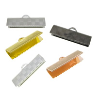 Messing Ribbon Crimp, Rektangel, forgyldt, blandede farver, nikkel, bly & cadmium fri, 20x7x5mm, Hole:Ca. 3mm, 1000pc'er/Lot, Solgt af Lot