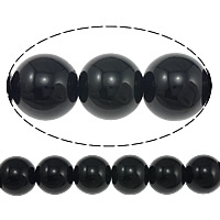 Natural Black Agaat kralen, Zwarte Agaat, Ronde, 16mm, Gat:Ca 1mm, Lengte Ca 16 inch, 10strengen/Lot, Ca 50pC's/Strand, Verkocht door Lot