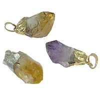 Pendentifs quartz naturel, Cristal naturel, avec alliage de zinc, Placage, couleurs mélangées, 14-18x29-30x13-15mm, Trou:Environ 4-5x7-8mm, 10PC/lot, Vendu par lot