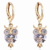 Gets® sieraden Earring, Messing, Uil, 18K vergulde, met zirkonia, nikkel, lood en cadmium vrij, 7mm, Verkocht door pair