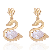 Gets® Jewelry Earring Brass Swan 18K gold plated with cubic zirconia nickel lead & cadmium free 10mm Sold By Pair