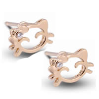 Gets® Smykker Øreringe, Messing, Cat, 18K forgyldt, med cubic zirconia, nikkel, bly & cadmium fri, 6mm, Solgt af par