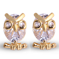 Gets® Smykker Øreringe, Messing, Owl, 18K forgyldt, med cubic zirconia, nikkel, bly & cadmium fri, 14mm, Solgt af par