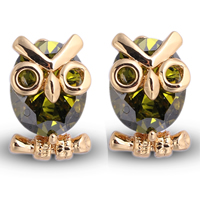 Gets® Smykker Øreringe, Messing, Owl, 18K forgyldt, med cubic zirconia, nikkel, bly & cadmium fri, 14mm, Solgt af par