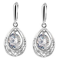 Gets® sieraden Earring, Messing, Traan, geplatineerd, met zirkonia, nikkel, lood en cadmium vrij, 36mm, Verkocht door pair