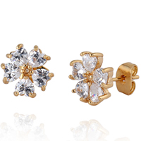 Gets® sieraden Earring, Messing, Bloem, 18K vergulde, met zirkonia, nikkel, lood en cadmium vrij, 11mm, Verkocht door pair