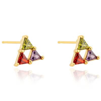 Boucle d'oreille Bijoux Gets®, laiton, triangle, Plaqué d'or 18K, avec zircone cubique, protéger l'environnement, sans nickel, plomb et cadmium, 9.5mm, Vendu par paire