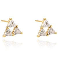 Boucle d'oreille Bijoux Gets®, laiton, triangle, Plaqué d'or 18K, avec zircone cubique, protéger l'environnement, sans nickel, plomb et cadmium, 9.5mm, Vendu par paire