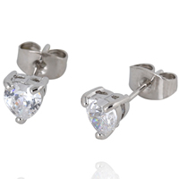 Gets® Schmuck Ohrring, Messing, Herz, platiniert, mit kubischem Zirkonia, frei von Nickel, Blei & Kadmium, 6mm, verkauft von Paar