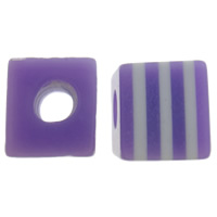 Gestreepte resin kralen, Hars, Kubus, purper, 10mm, Gat:Ca 4mm, 1000pC's/Bag, Verkocht door Bag