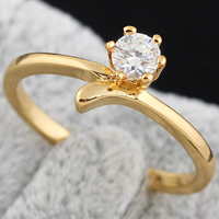 Bliver® Finger Ring, Messing, 18K forgyldt, med cubic zirconia, nikkel, bly & cadmium fri, 4mm, Størrelse:5, Solgt af PC