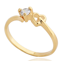 Bliver® Finger Ring, Messing, Heart, 18K forgyldt, med cubic zirconia, nikkel, bly & cadmium fri, 4mm, Størrelse:5, Solgt af PC