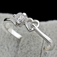 Anello di barretta Gets®, ottone, Cuore, placcato platino, con zirconi cubici, assenza di nichel,piombo&cadmio, 4mm, Misura:9, Venduto da PC