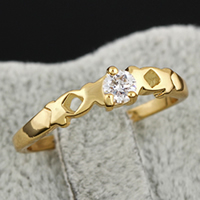 Bliver® Finger Ring, Messing, 18K forgyldt, med cubic zirconia, nikkel, bly & cadmium fri, 4mm, Størrelse:6.5, Solgt af PC